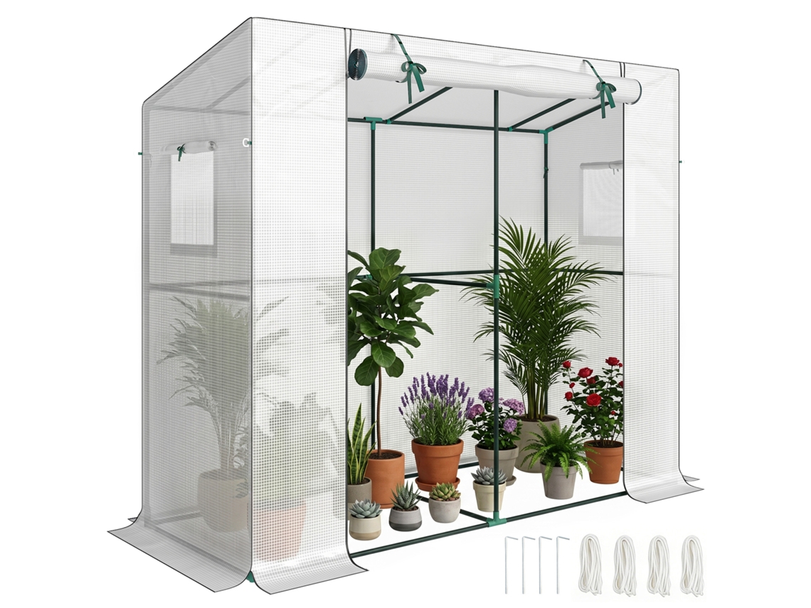 Mini Casinha De Jardim Encostada À Parede Com Porta De Enrolar E Janelas Teladas, Resistente Aos Raios Uv, Ideal Para Flores, Mudas E Plantas