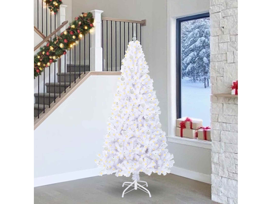 Vidaxl Árvore De Natal Artificial Com 300 Leds Branco 240 Cm Pvc E Aço