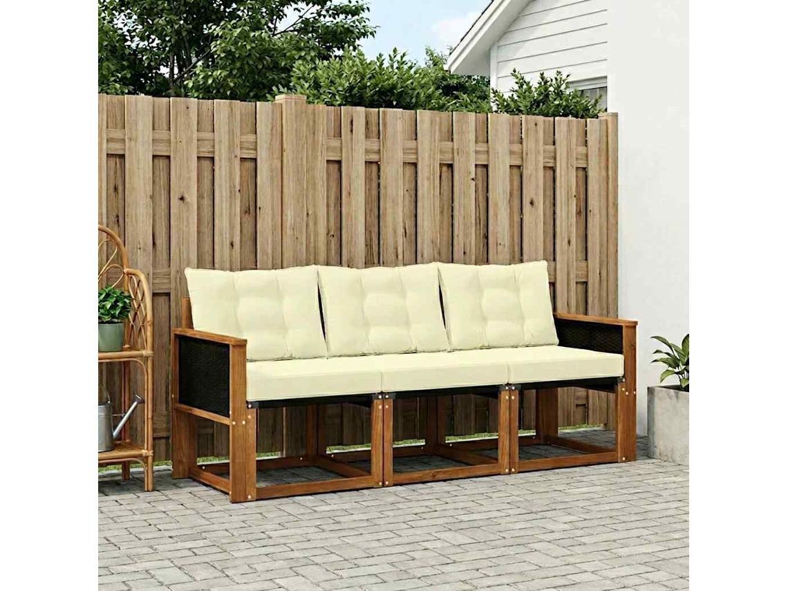 Vidaxl Conjunto De Sofás Para Exterior 3 Pcs Natural E Creme