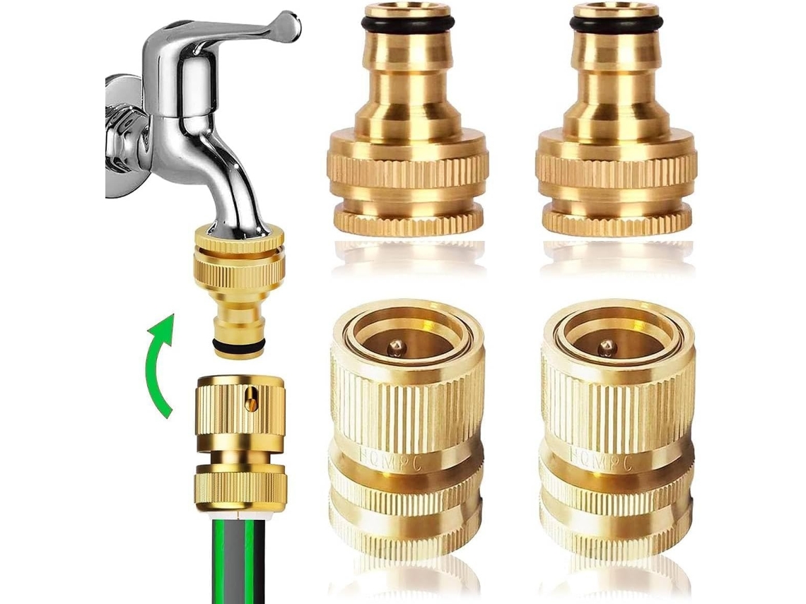 Conector Rápido Para Mangueira De Jardim, Conjunto De 2 Conectores, 1/2 Polegadas, Latão, Para Torneira E Rega Elysve