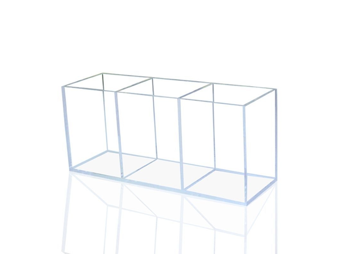 Porta-lápis de acrílico com 3 compartimentos, organizador de mesa transparente para escritório, maquiagem e banheiro.