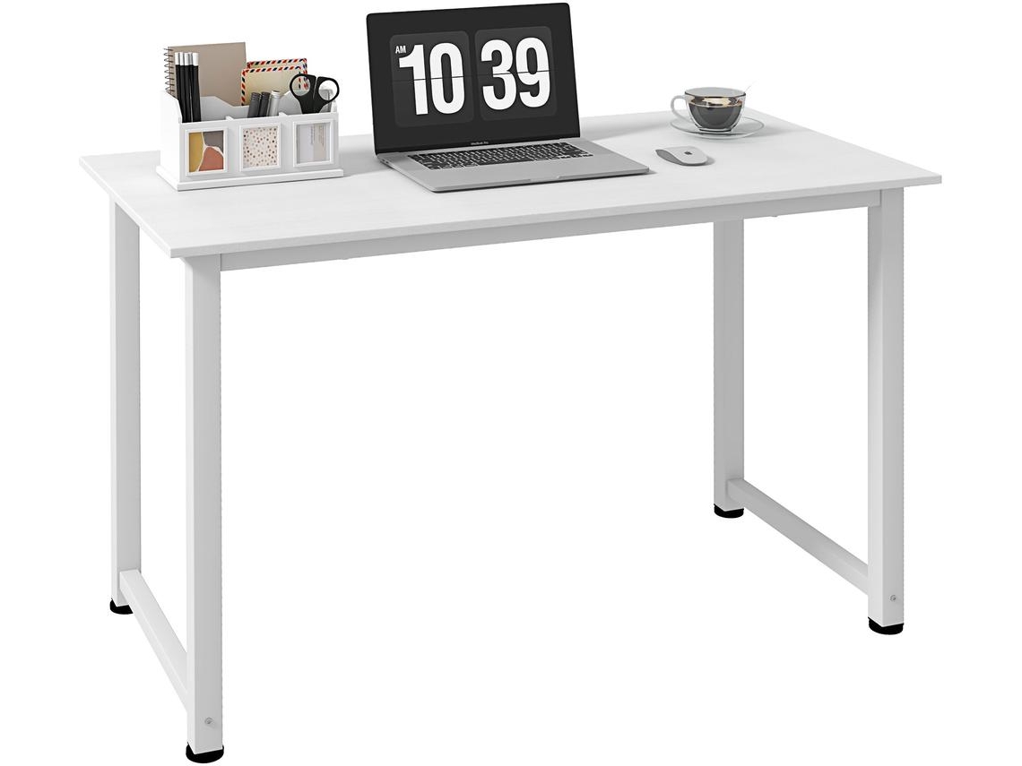 Secretária Melamina de Madeira e Aço Cor Branco 120x60x76 cm Homcom