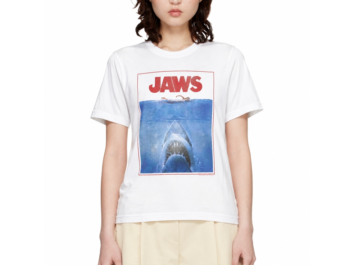 Rockinstone Jaws Movie Outlined Poster White Adult T-shirt Size:l