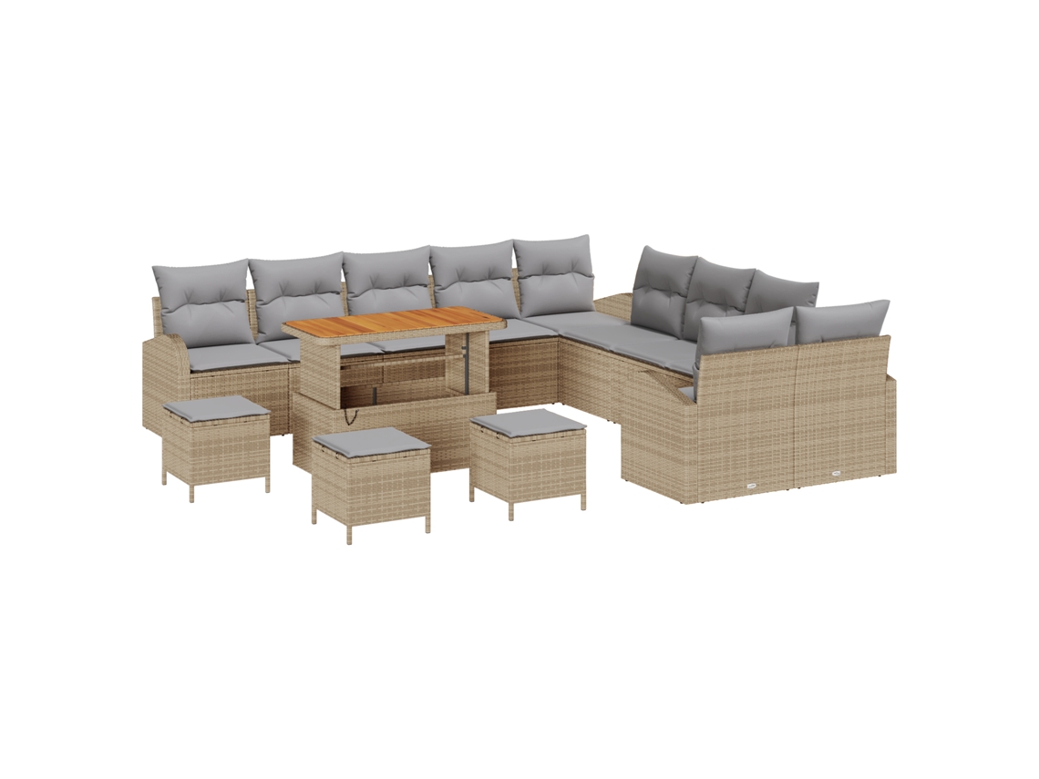 Conjunto 14 Conjunto De Sofá De Jardim Vidaxl Bege Vime Pe (289 X 289 X 85 Cm)