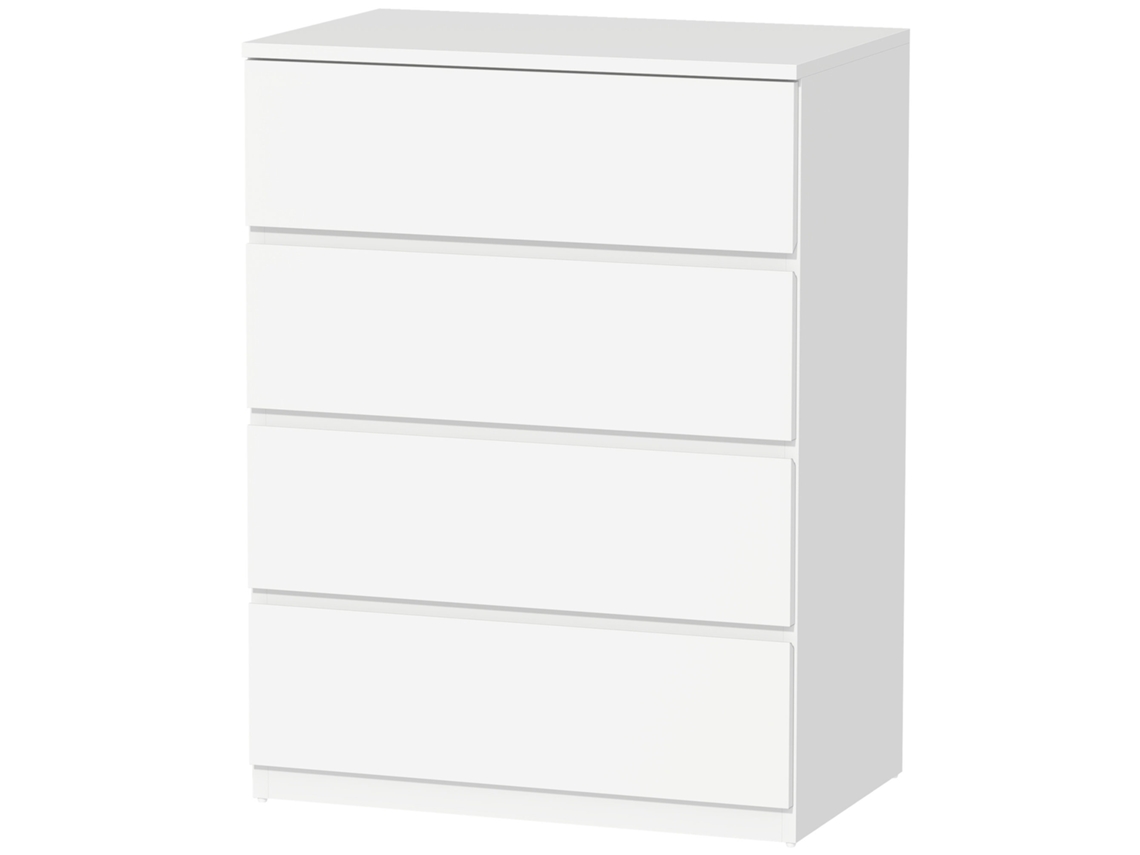 Cômoda 60x40x80cm 4 Gavetas Design Minimalista Sem Alças, Branca