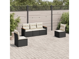 5 Pcs Conjunto Sofás De Jardim Com Almofadões Vime Pe Preto Dkd Home Decor