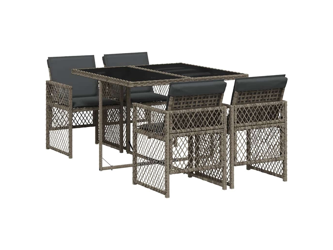 Conjunto de 5 Jantar para Jardim com Almofadões Vime Pe Cinza MAISON EXCLUSIVE