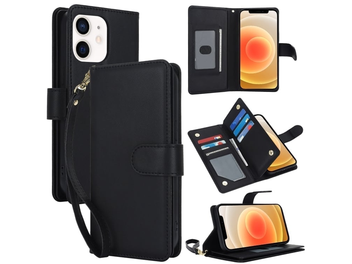Capa Carteira De Couro Para Iphone 12 Pro - Com Rfid - Para Vários Cartões