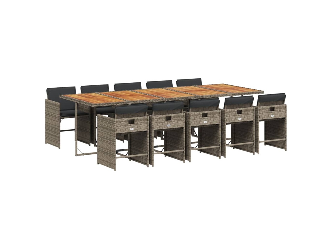 Conjunto de 11 Jantar para Jardim com Almofadões Vime Pe Cinzento MAISON EXCLUSIVE
