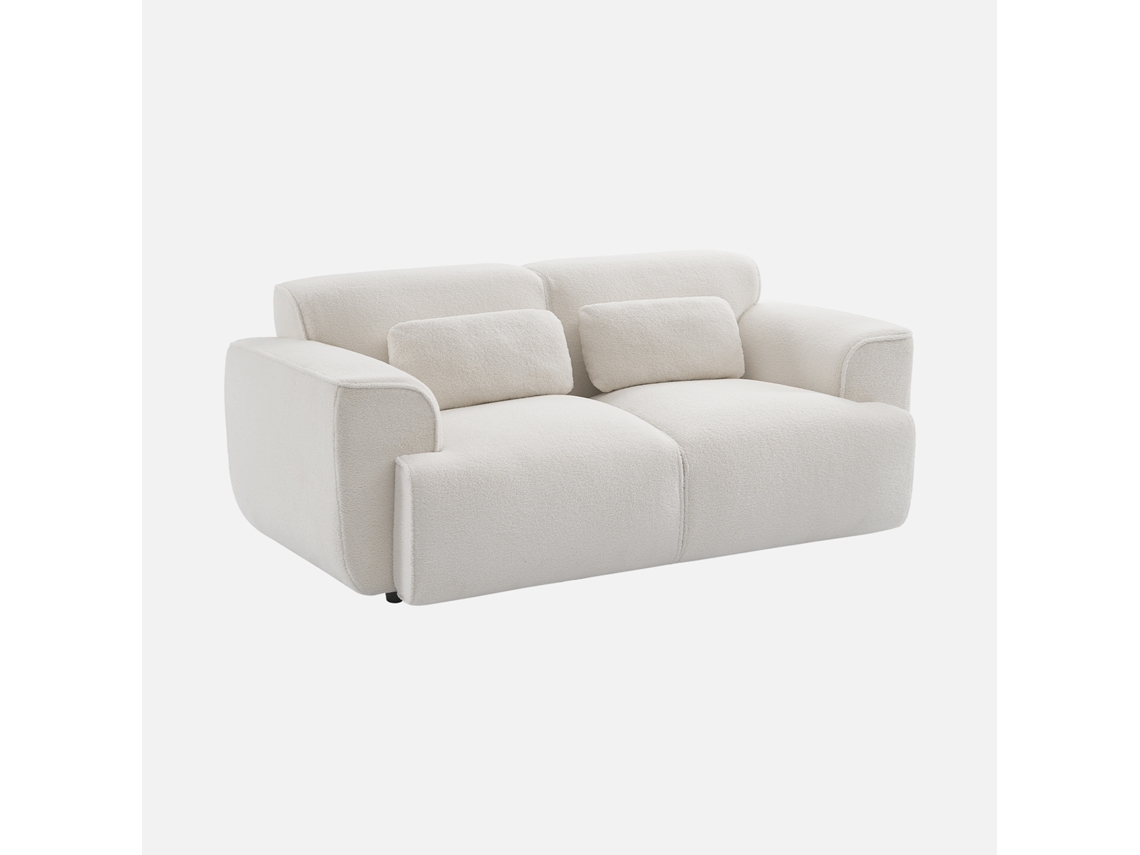 Sofá Em Tecido Bouclé,  2 Lugares, Creme