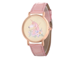 Relógio de Quartzo com Pulseira de Couro Estilo Simples Moderno para Jovens Amantes (rosa)