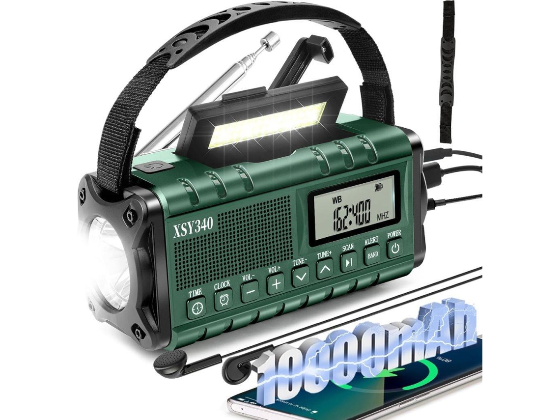 Rádio de Emergência de 10000mah- Am/fm com Energia Solar e Manivela, Usb c, Lanterna e Alarme Sos AQUAFORGE