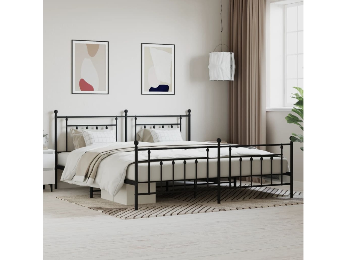 Vidaxl Estrutura De Cama Com Cabeceira E Pés 200x200 Cm Metal Preto