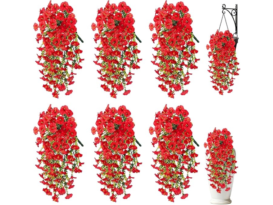 Conjunto De 6 Flores Artificiais Suspensas Resistentes Aos Raios Uv, Ideais Para Decoração De Varandas E Jardins. Cor Vermelha. Siurn