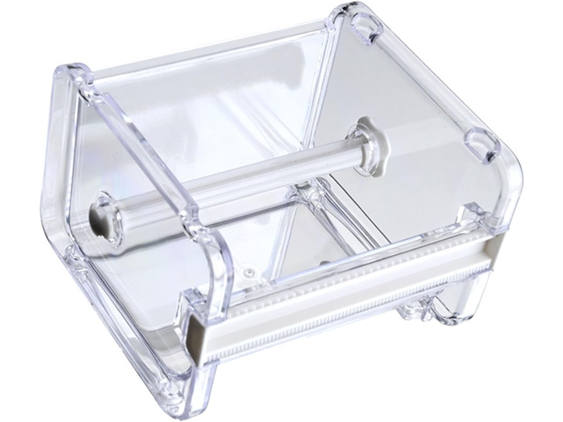 Dispensador de fita adesiva de mesa, com suporte, cortador e organizador de fitas. Conjunto de artigos de papelaria simples para mesa.