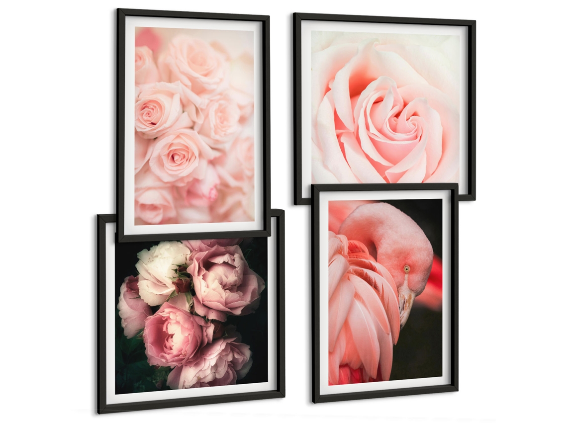 Um Conjunto De Imagens Decorativas Em Uma Moldura Lagos, Montanhas, Barco, Paz Moldura Preta Pinturas De Quarto Espelharte (conjunto De 4 Imagens)