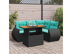 Vidaxl 5 Pcs Conjunto Sofás De Jardim Com Almofadões Vime Pe Preto