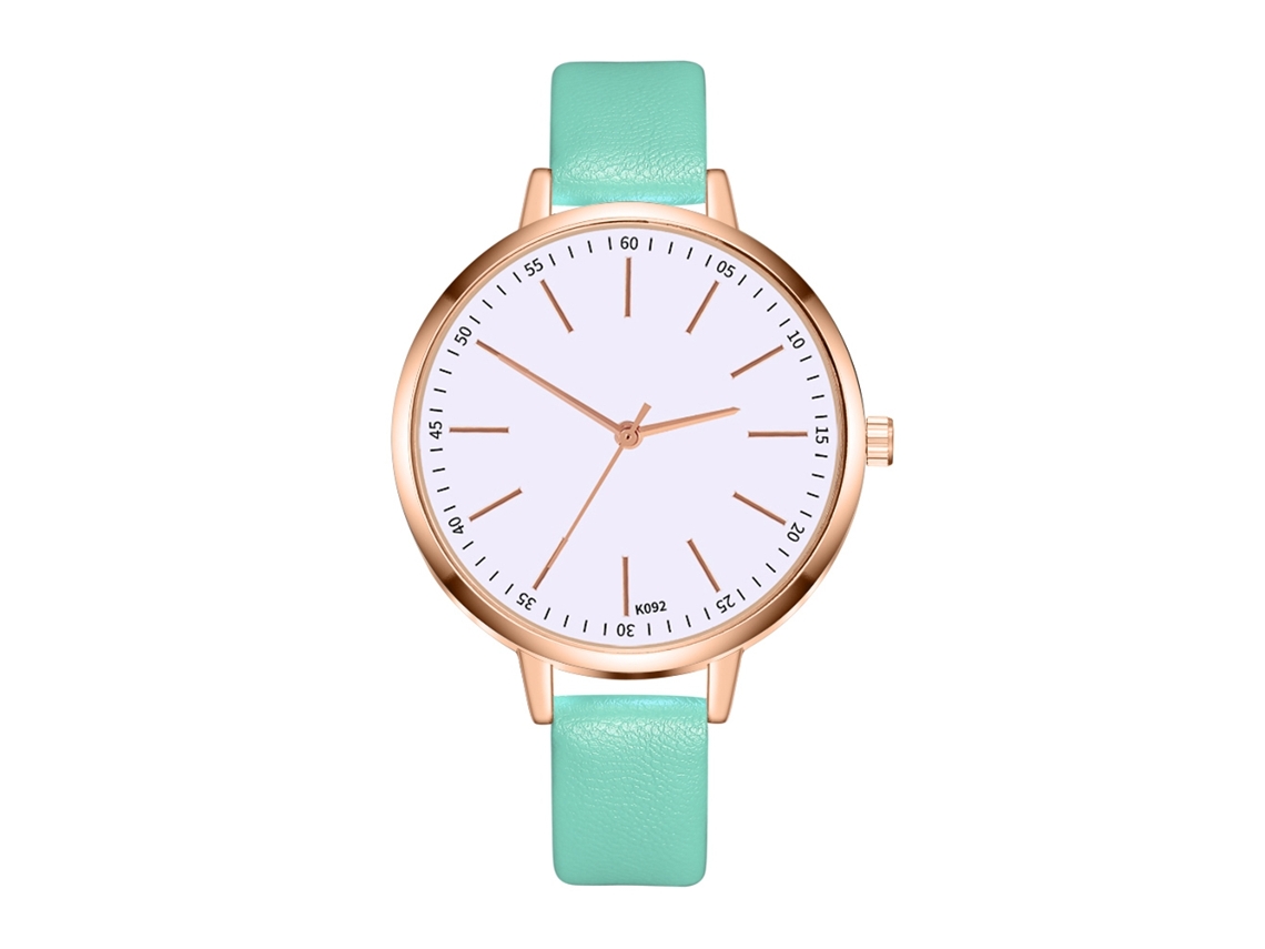 Relógio de Pulso Feminino de Moda com Pulseira de Couro Pu Quartzo Mostrador Redondo Menta