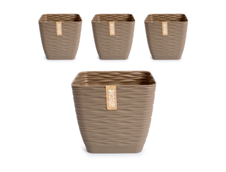 Conjunto de 4 vasos decorativos quadrados de 17 cm com placas integradas. cinza ARECA