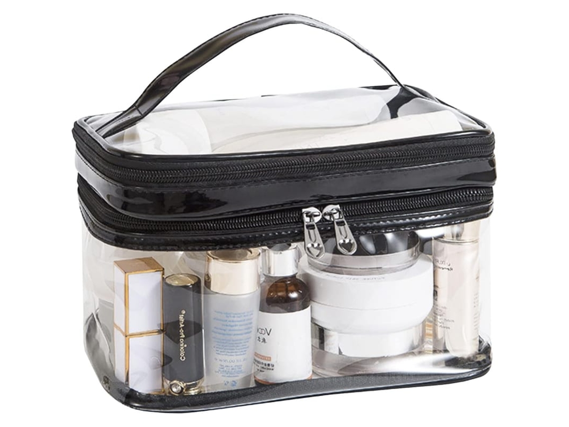 Bolsa De Maquiagem Transparente De Camadas Duas Para Viagem Organizador De Cosméticos Impermeável Preto Negro