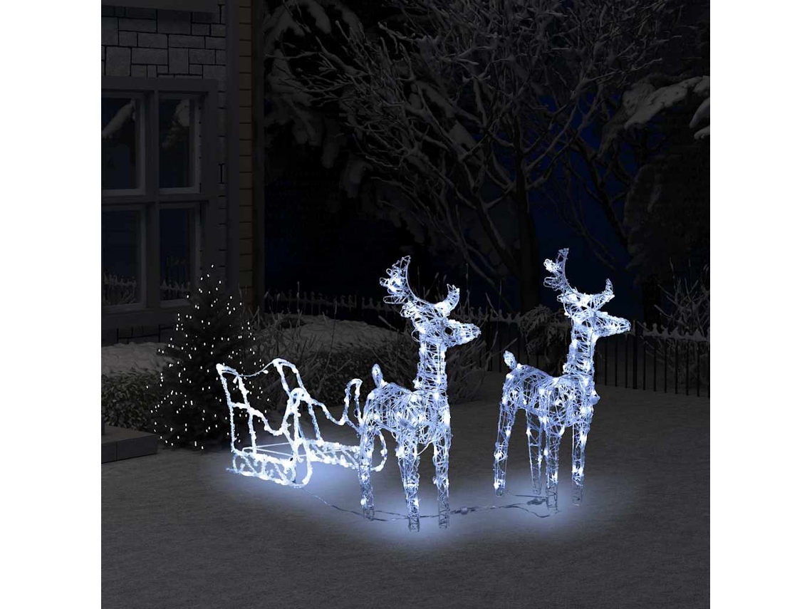 Vidaxl Decoração De Natal Renas/trenó 160 Luzes Led 130 Cm Acrílico