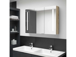 Vidaxl Armário Espelhado P/ Casa De Banho Com Led 89x14x62 Cm Carvalho