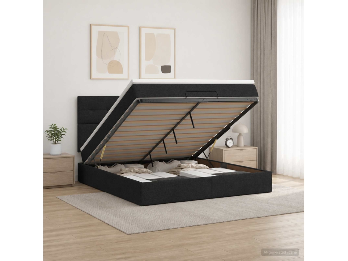 Vidaxl Cama Ottoman Com Colchão Preto 180 X 200 Cm Tecido