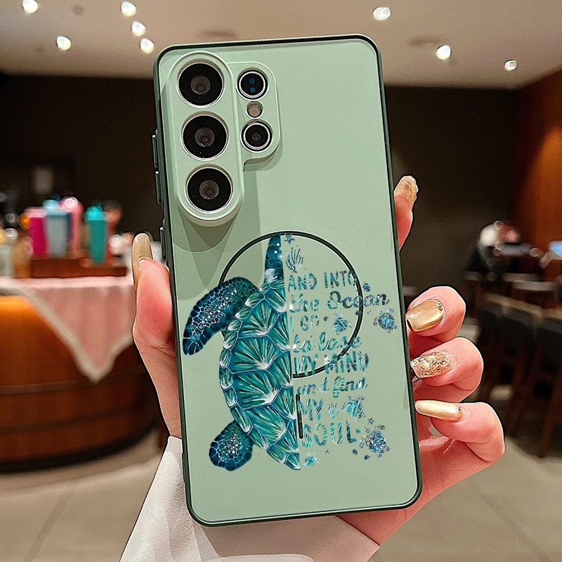 Capa Magnética Para Celular Galaxy A56 Com Estampa De Frutas E Conchas Do Verão (verde).