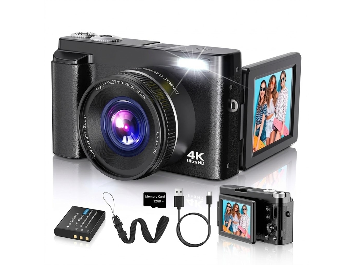 Câmera 4k para Vlogs com Tela Giratória de 180º, 48mp, Selfie e Wi fi Presente Ideal para Meninos, Meninas e Estudantes JYTGALX (preta)