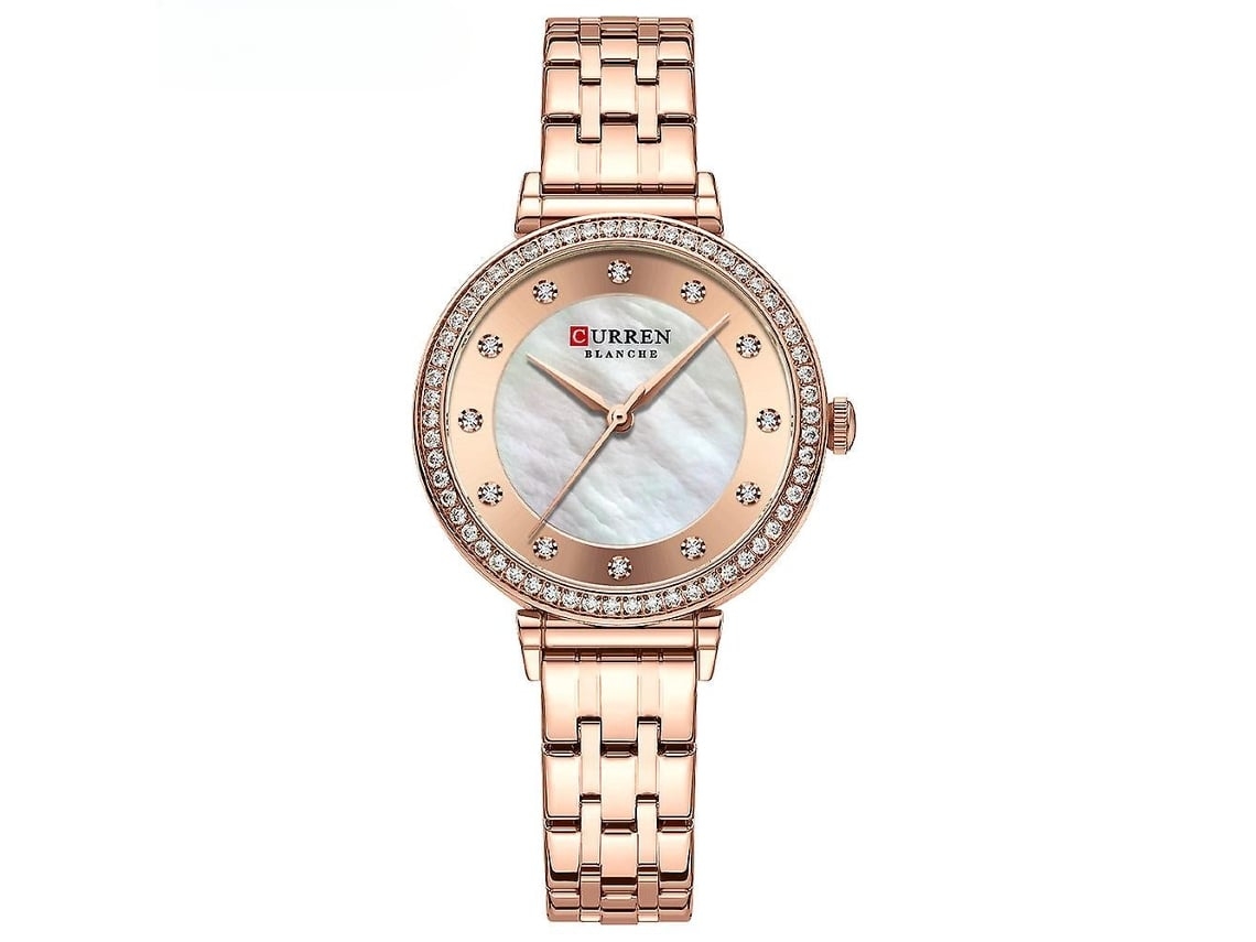 Relógio de Pulso Impermeável de Quartzo com Bracelete em Aço Inoxidável Da Moda Feminina Rosa