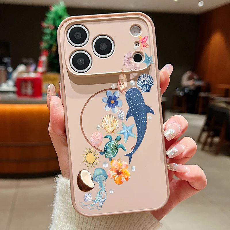 Capa Magnética Dourada Para Iphone 17 Pro Com Estampa De Baleia, Em Policarbonato Rígido À Prova De Choque.
