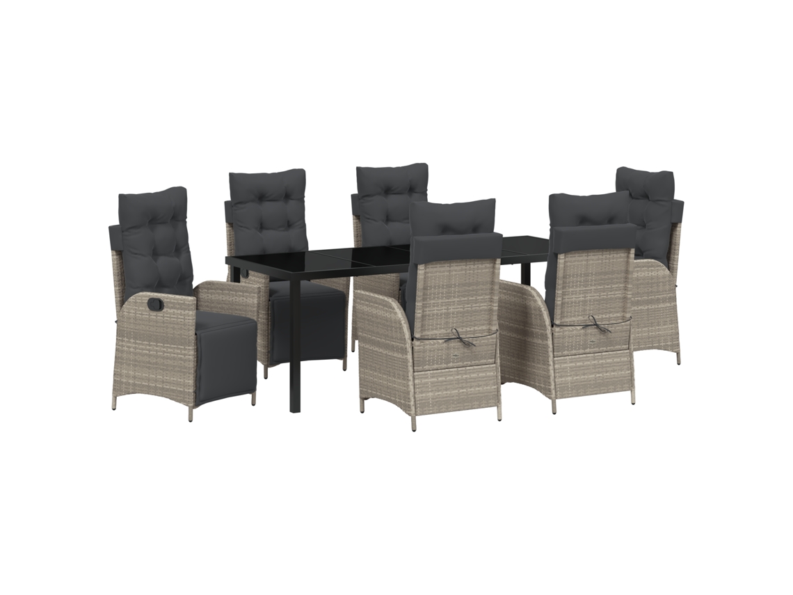 Conjunto 7 Conjunto De Jantar Para Jardim Vidaxl Cinzento-claro Vime Pe (200 X 80 X 73 Cm)