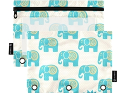 Estojo grande com zíper, estampa de elefante verde Boêmio, com capa transparente, estojo de alta capacidade.