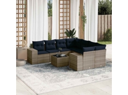 Vidaxl Conjunto De Sofá De Jardim De 9 Peças Com Almofadas Em Rattan Sintético Cinza