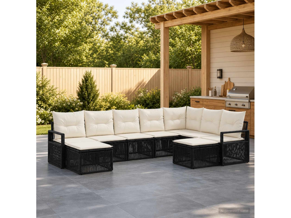 Vidaxl Conjunto De Sofá De Jardim 9 Pcs Preto Vime Pe