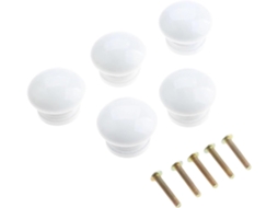 Conjunto De 5 Puxadores Redondos Madeira Branca Em Formato Cogumelo Para Gavetas Armários E Guarda Roupas