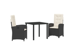 Conjunto 3 De Jantar De Jardim Com Almofadas Vidaxl De Rattan Preto