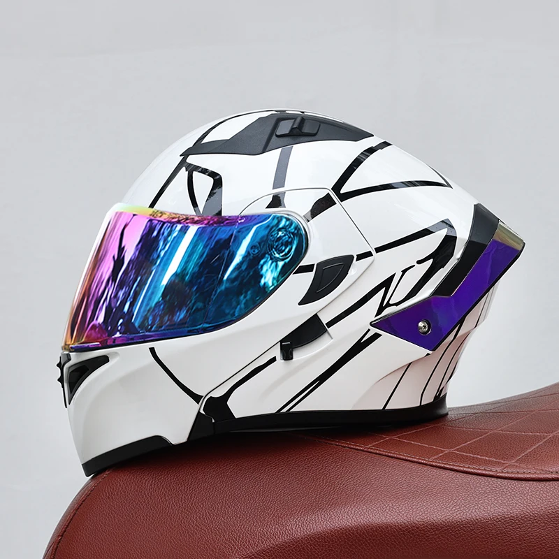 (m) Capacete Modular Unissex Com Lente Dupla, Certificado Dot, Material Abs