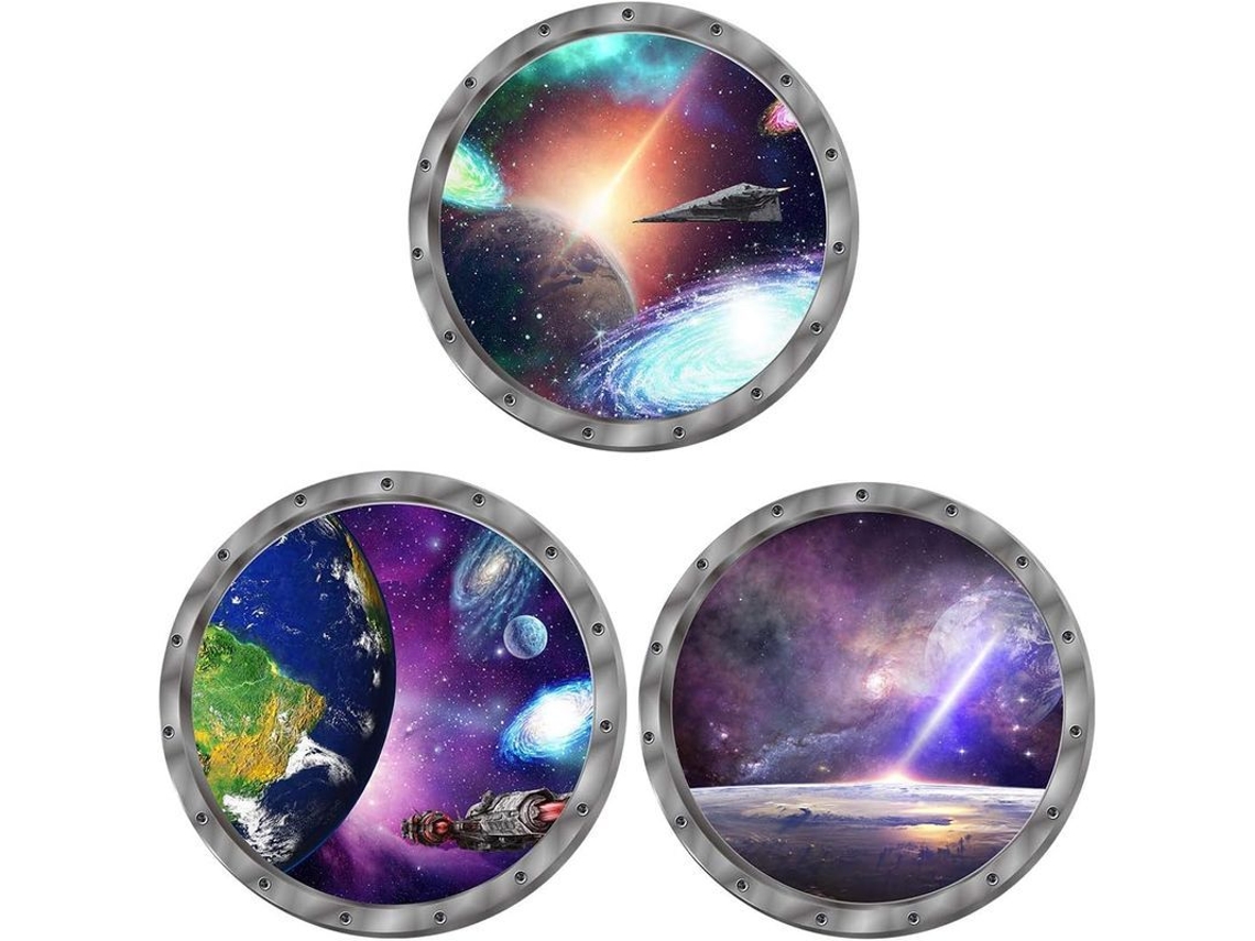 3 Piezas Pegatinas De Pared Espacio Exterior 3d Universo Galaxia Nave Espacial Autoadhesivas Desmontables