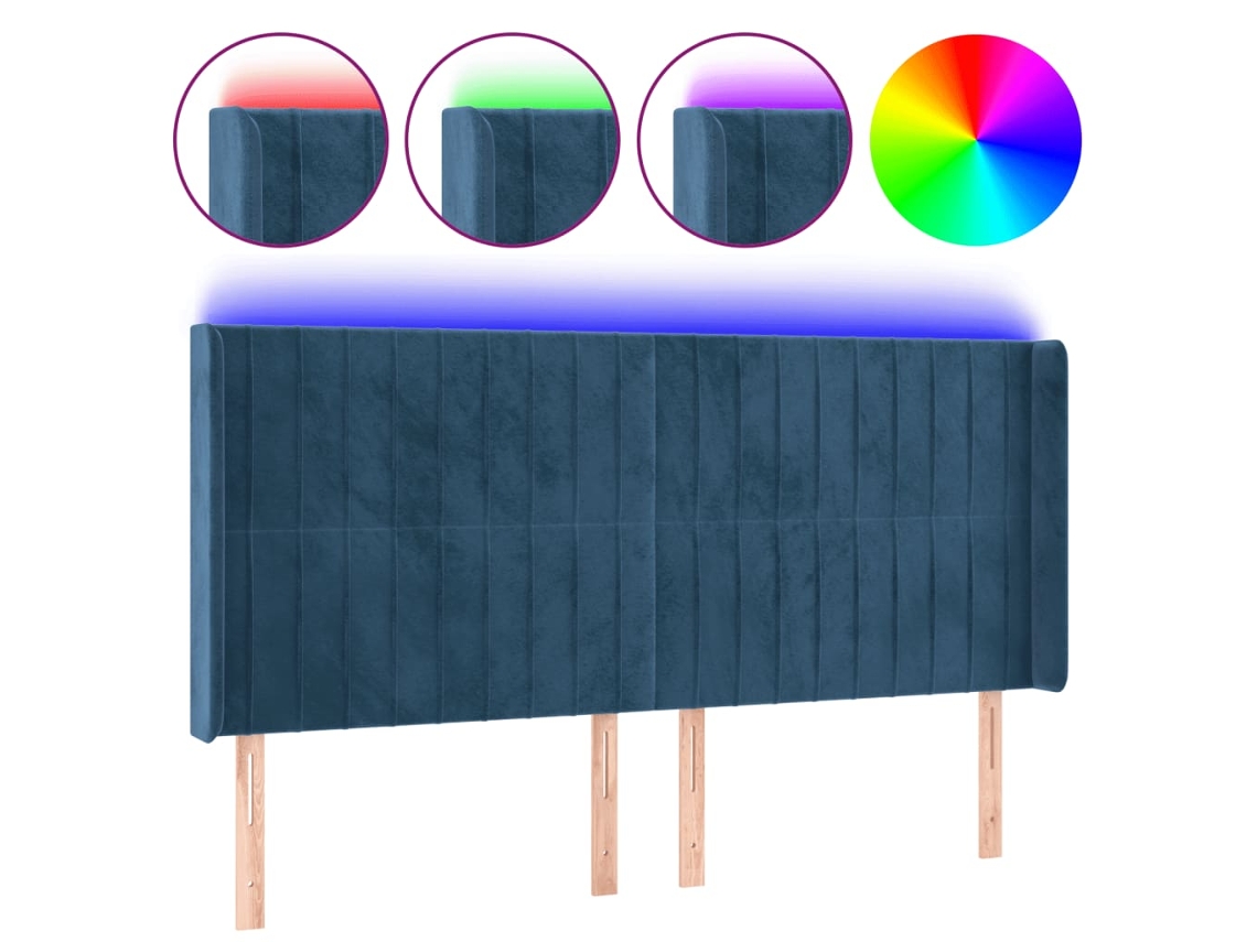 Cabeceira Cama com Luzes Led Veludo Azul Escuro MAISON EXCLUSIVE (163x16x118/128 cm)