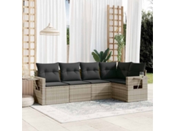 Vidaxl 5 Pcs Conj. Sofás Jardim C/ Almofadões Vime Pe Cinzento-claro