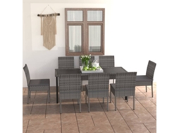 Vidaxl 9 Pcs Conjunto De Jantar Para Jardim Vime Pe Cinzento