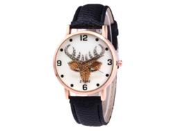 Reloj De Cuarzo Con Correa De Cuero Pu Unisex Zhoulianfa Diseño De Alce Negro