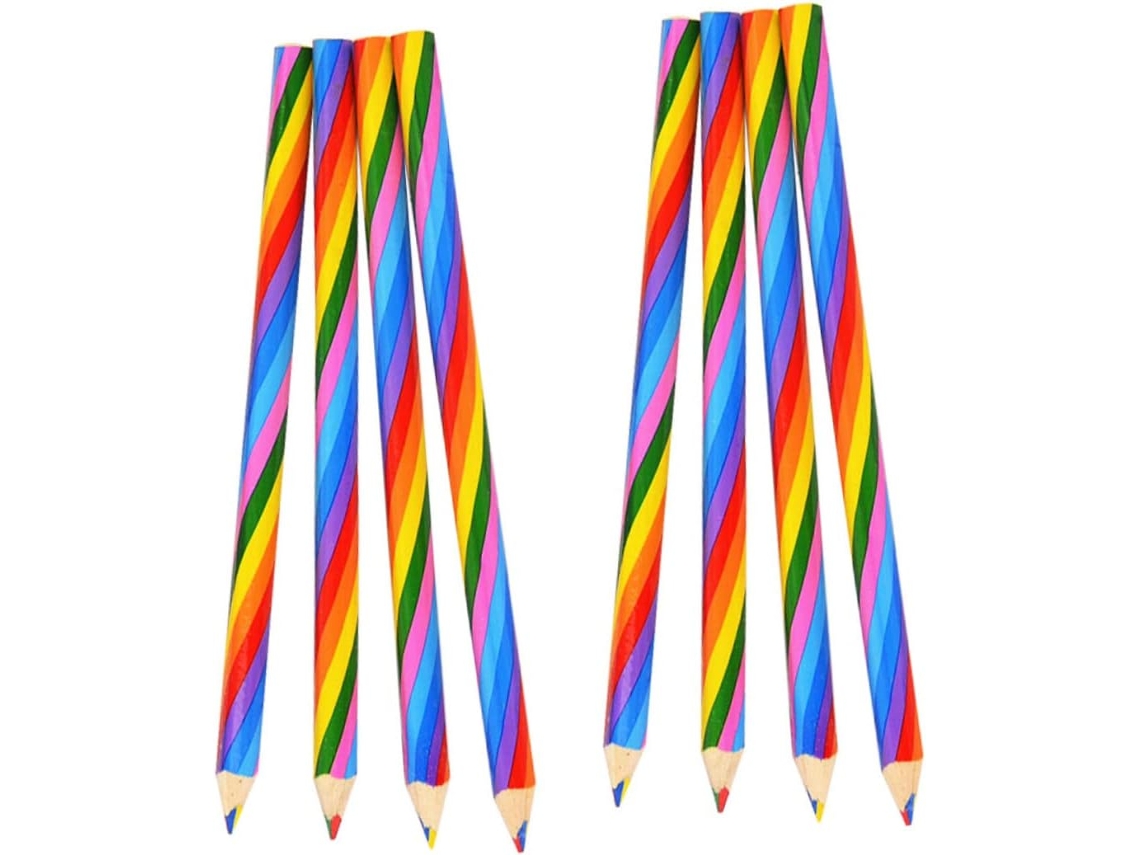 Conjunto de 8 lápis de cor arco-íris multicoloridos para estudantes e para uso em casa.