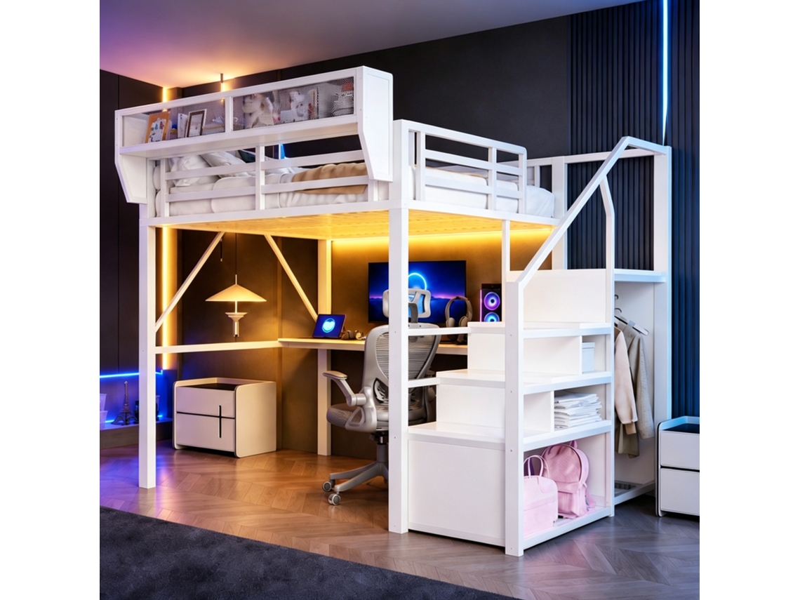 Cama Alta Metal Branca 140x200 Cm