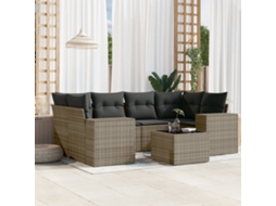 Vidaxl 7 Pcs Conjunto Sofás P/ Jardim C/ Almofadões Vime Pe Cinzento