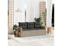 Vidaxl 3 Pcs Conj. Sofás Jardim C/ Almofadões Vime Pe Cinzento-claro