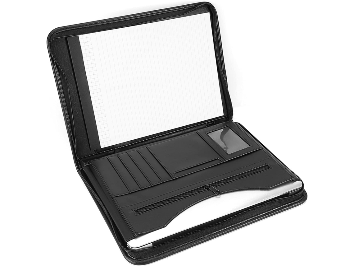 Pasta Carteira Grande A4 Em Couro Pu Preto Zi Com Zíper, Porta Documentos Multifuncional Conferências De Negócios