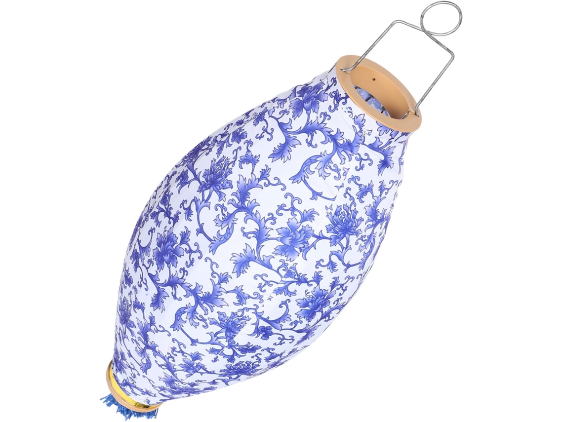 Lanterna Vietnamita Suspensa para Casamento, 35 Cm, em Cetim Azul e Branco, Decoração para Exterior. SFUSHOS