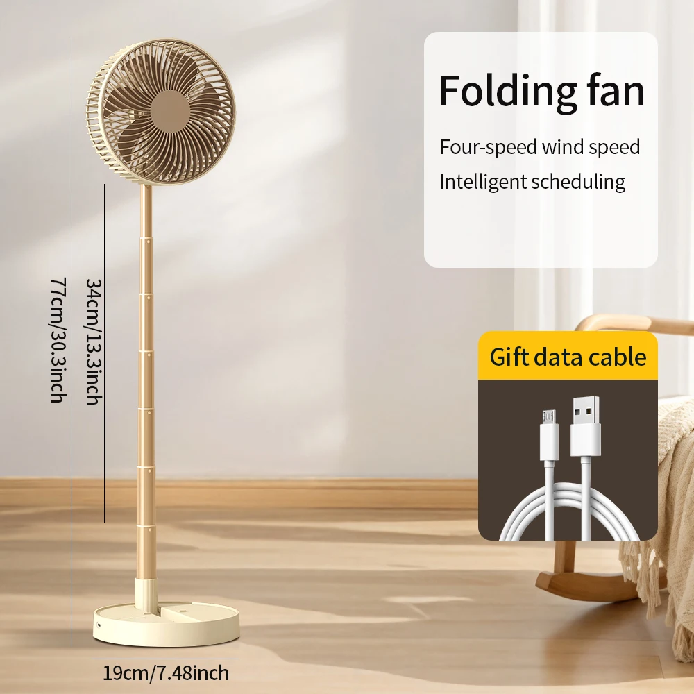 (cáqui) Ventilador Portátil Dobrável Usb, 20 Cm, 4 Velocidades De Vento E Função De Temporizador